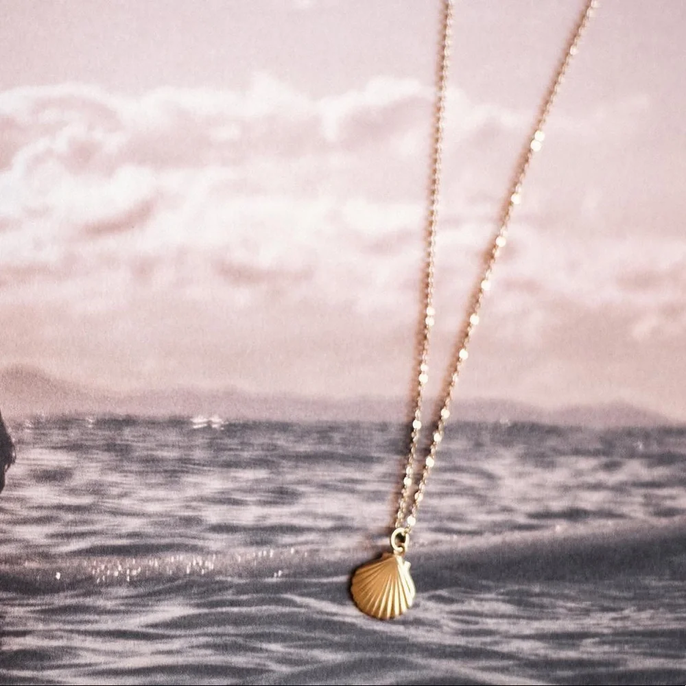 14k Yellow Gold Filled Tiny Dainty Sea Shell Charm Necklace - Picture 4 of 8